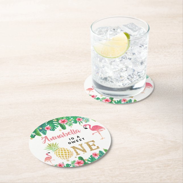 Porta-copo De Papel Redondo Primeiro aniversario Tropical Summer Beach Luau Gi (Insitu)
