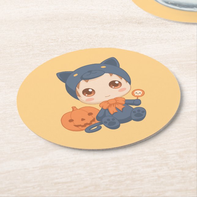 Porta-copo De Papel Redondo Primeiro Dia das Bruxas, Bonito, Gato Preto (Angulado)