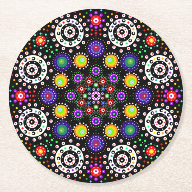 Porta-copo De Papel Redondo Psychedelic Dot Mandala (Frente)