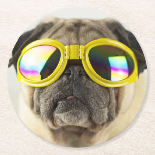 Porta-copo De Papel Redondo Pug com óculos