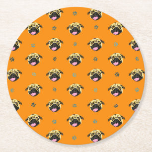 Porta-copo De Papel Redondo Pug Tema Festa Papel Absorvente Laranja