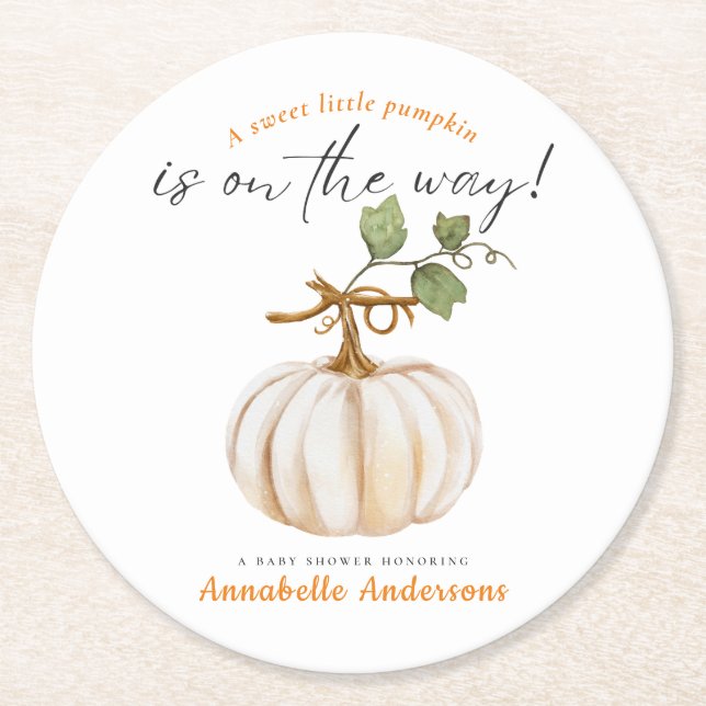 Porta-copo De Papel Redondo Pumpkin doce no caminho do Chá de fraldas (Frente)