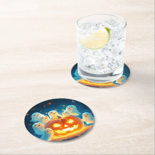 Porta-copo De Papel Redondo Pumpkin Glow Party Watercolor