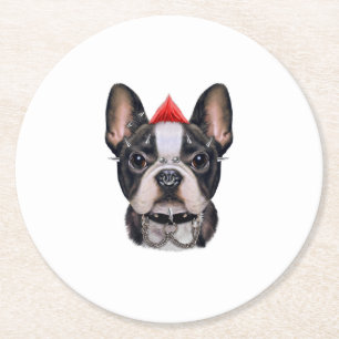 Porta-copo De Papel Redondo Punk Rock Style French Buldogue Para Cachorro