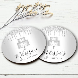 Porta-copo De Papel Redondo Purpurina prateada para bolo escorre decoração de