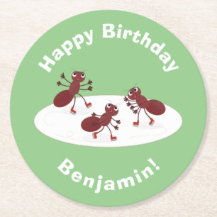 Porta-copo De Papel Redondo Quadrinhos de gelo de formigas vermelhas felizes