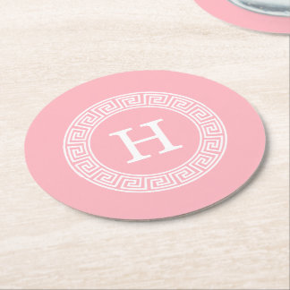 Porta-copo De Papel Redondo Quadro-chave grego branco cor-de-rosa com imagem i