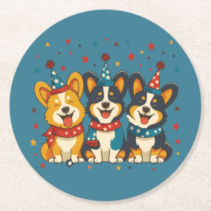 Porta-copo De Papel Redondo Quarto De Julho, Pembroke Welsh Corgi Dogs