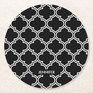 Porta-copo De Papel Redondo Quatrefoil Preto e Branco