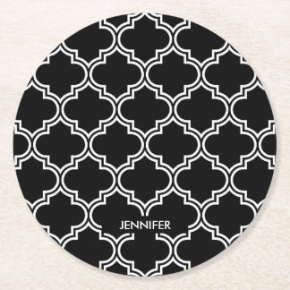 Porta-copo De Papel Redondo Quatrefoil Preto e Branco
