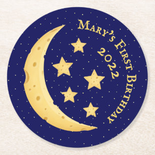Porta-copo De Papel Redondo Queijo Lua e Estrelas Personalizado