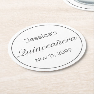 Porta-copo De Papel Redondo Quinceanera Branca Minimalista Moderna