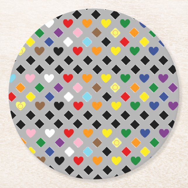 Porta-copo De Papel Redondo Rainbow Hearts (Frente)