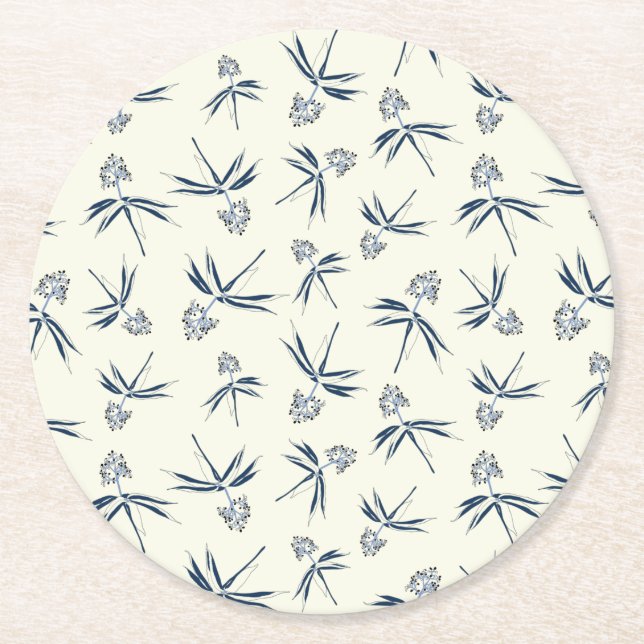 Porta-copo De Papel Redondo Ramificações Azuis de Budding no creme - padrão pe (Frente)