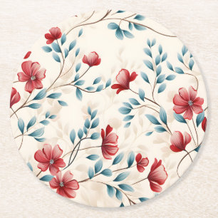Porta-copo De Papel Redondo Ramo Floral Botânico Elegante