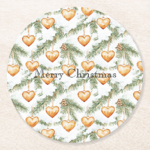 Porta-copo De Papel Redondo Ramos de Árvore de Natal Corações de Caramelo Crem