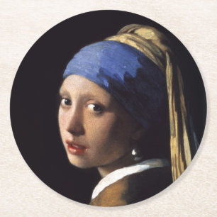 Porta-copo De Papel Redondo Rapariga com pérolas a ouvir por Johannes Vermeer