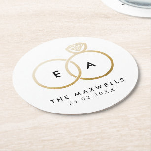 Porta-copo De Papel Redondo Recepção dourada moderna das alianças de casame