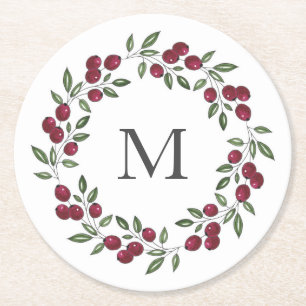 Porta-copo De Papel Redondo Red Berries Wreath