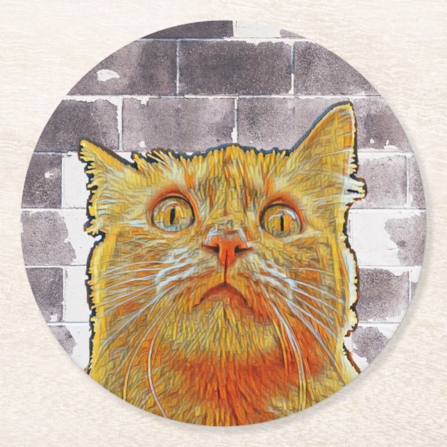 Porta-copo De Papel Redondo Red Cat em Trouble. (Frente)