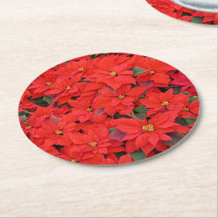 Porta-copo De Papel Redondo Red Poinsettias I Festa Floral de Natal