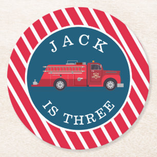 Porta-copo De Papel Redondo Red Vintage Fire Truck