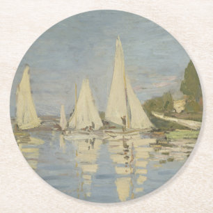 Porta-copo De Papel Redondo Regatas em Argenteuil, Pintura a Óleo, Claude Mone