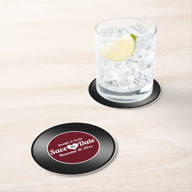 Porta-copo De Papel Redondo Registro de vinil retroativo Vinho Casamento Verme (Insitu)