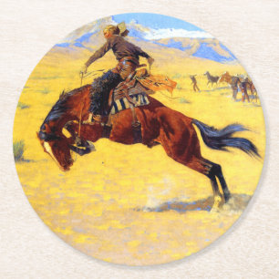 Porta-copo De Papel Redondo Remington Old West Horse and Cowboy