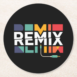 Porta-copo De Papel Redondo Remix de Áudio | Gráfico Geométrico Retro de Músic