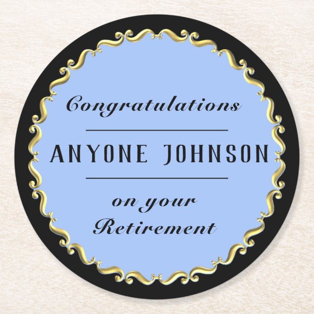 Porta-copo De Papel Redondo Retirement Gold-scroll Design personalize (Frente)