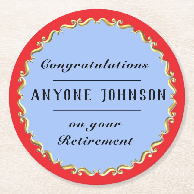 Porta-copo De Papel Redondo Retirement Gold-scroll Design personalize (Frente)