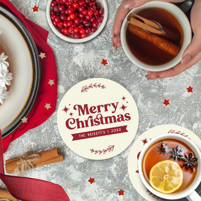 Porta-copo De Papel Redondo Retro Groovy Feliz Feriado de Natal (Criador carregado)