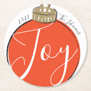 Porta-copo De Papel Redondo Retro Red Christmas