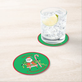 Porta-copo De Papel Redondo Retro Santa Claus Candy Cane Natal