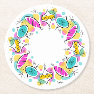 Porta-copo De Papel Redondo Retro Tree Baubles Circular porta copos redonda