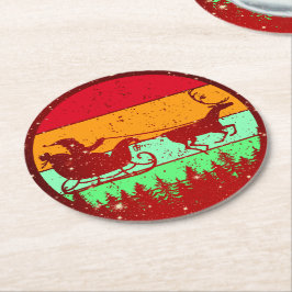 Porta-copo De Papel Redondo Retro Vintage Sunset Papais noeis Sleigh Reindee