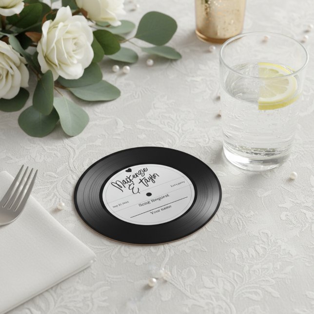 Porta-copo De Papel Redondo Retro Vinyl Record Song Request (Retro Vinyl Record Song Request Round Paper Coaster by Ricaso.  song requests at wedding reception)