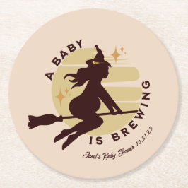 Porta-copo De Papel Redondo Retro Witch Baby está Grávida Chás de Bebê   