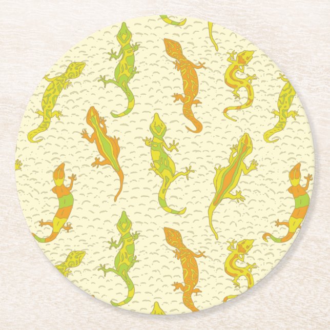 Porta-copo De Papel Redondo Rock Escalando Geckos em amarelo - padrão perfeito (Frente)
