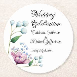 Porta-copo De Papel Redondo Romance Botânico Suave De Casamento Floral Elegant