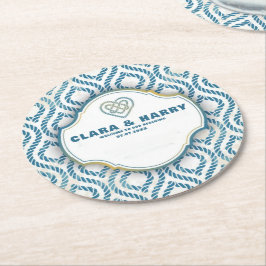 Porta-copo De Papel Redondo  Romantic vintage boho blue nautical wedding 