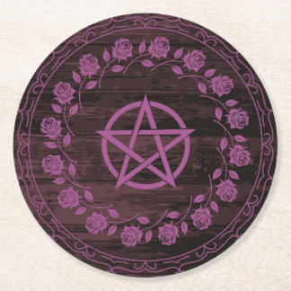 Porta-copo De Papel Redondo Rosa Pentagrama Mágico Roxo Gótico
