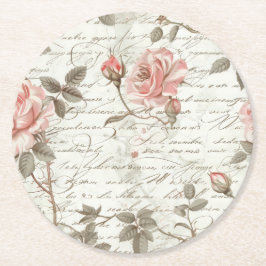 Porta-copo De Papel Redondo Rosa Rosa Bebida Coasters