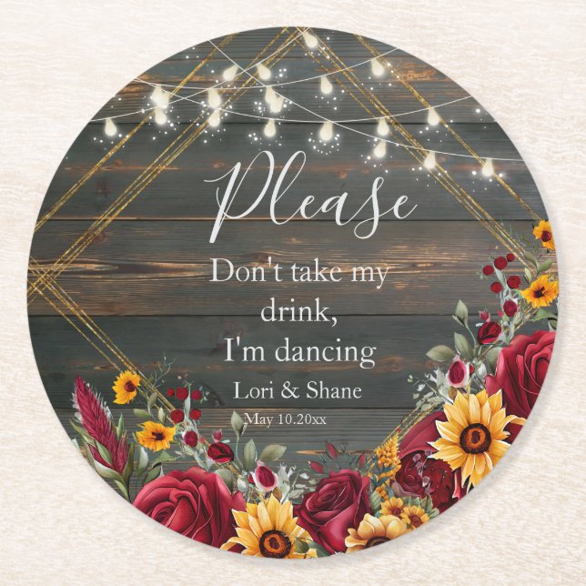 Porta-copo De Papel Redondo Rosa Rustic e Aster Eu estou Dançando (Frente)