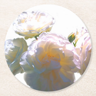 Porta-copo De Papel Redondo Rosas tons rosa laranja de pêssego branco elegante