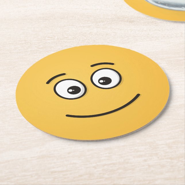 Porta-copo De Papel Redondo Rosto sorridente com olhos abertos (Angulado)