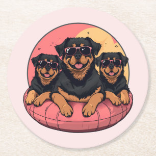 Porta-copo De Papel Redondo Rottweiler Dogs Summer Piscinas Floties