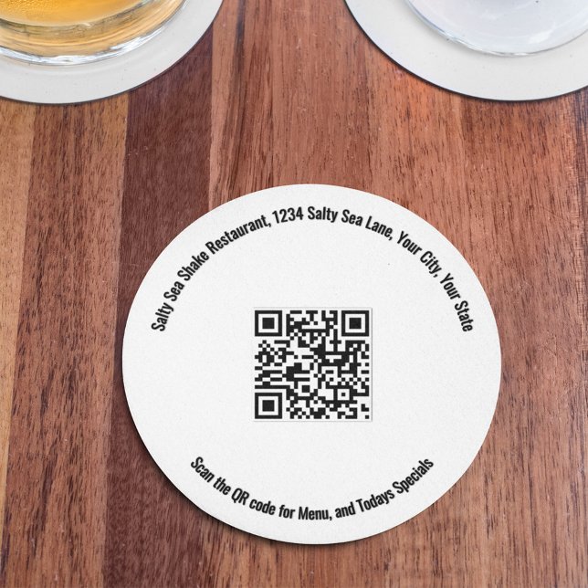Porta-copo De Papel Redondo Round Restaurant QR Code Menu and Specials (Criador carregado)