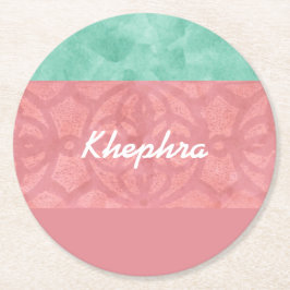 Porta-copo De Papel Redondo Ruddy Pink Batik E Blue Watercolor Name